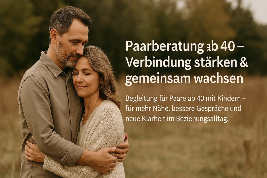 Paar umarmt sich in der Natur, Botschaft zur Paarberatung.